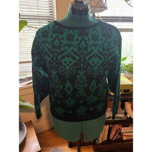 VTG 80s Green + Black L/S Gothic Damask Cozy Sweater Large